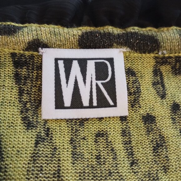 Awesome Green Black Animal Print Lurex Cardigan sz M Chiffon Ruffle Front - Picture 9 of 9